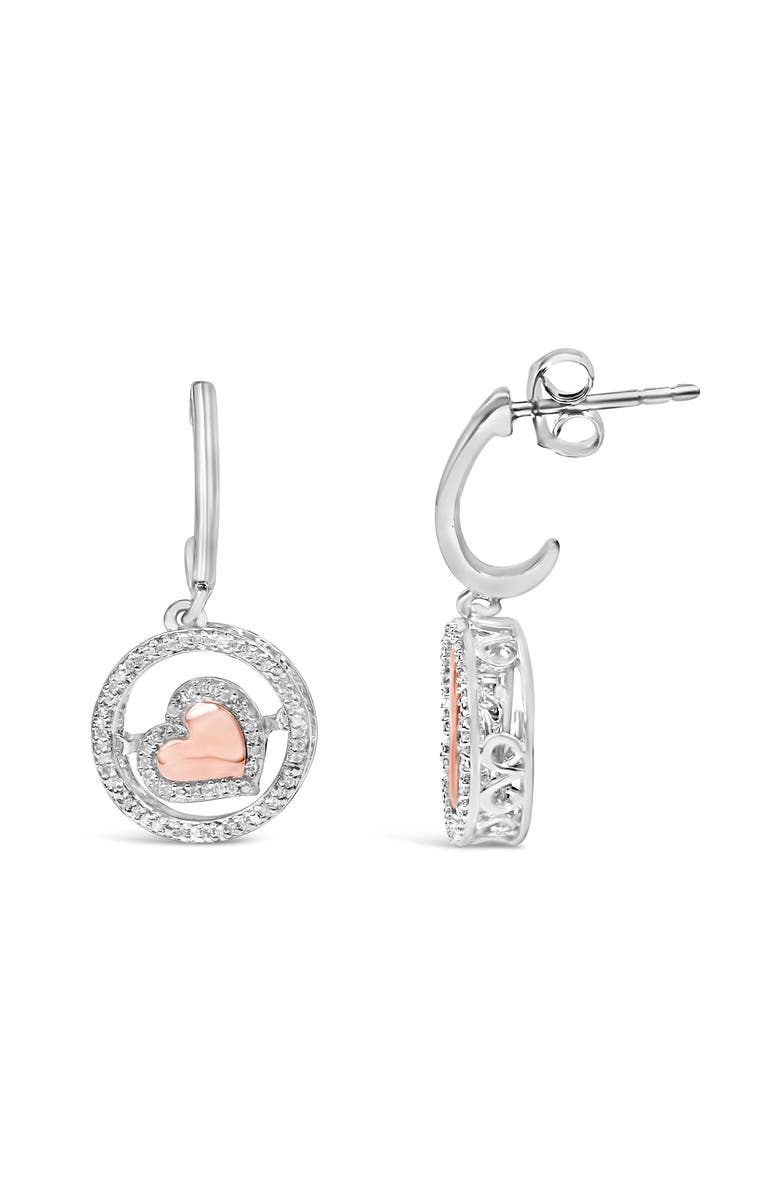 Haus of Brilliance 14K Rose Gold Plated Silver 1/5 Cttw Diamond Circle and Heart Drop Earrings, Alternate, color, White