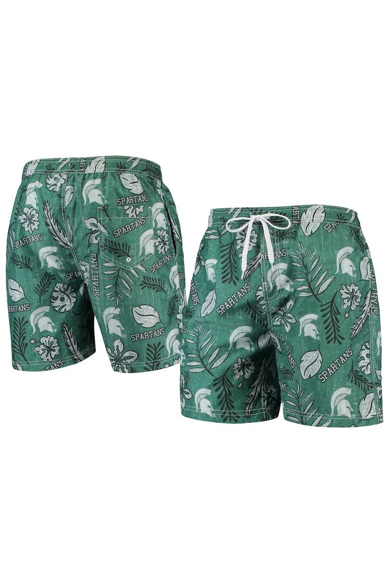 Men's Wes & Willy Green Michigan State Spartans Vintage Floral Swim Trunks, Main, color, Green