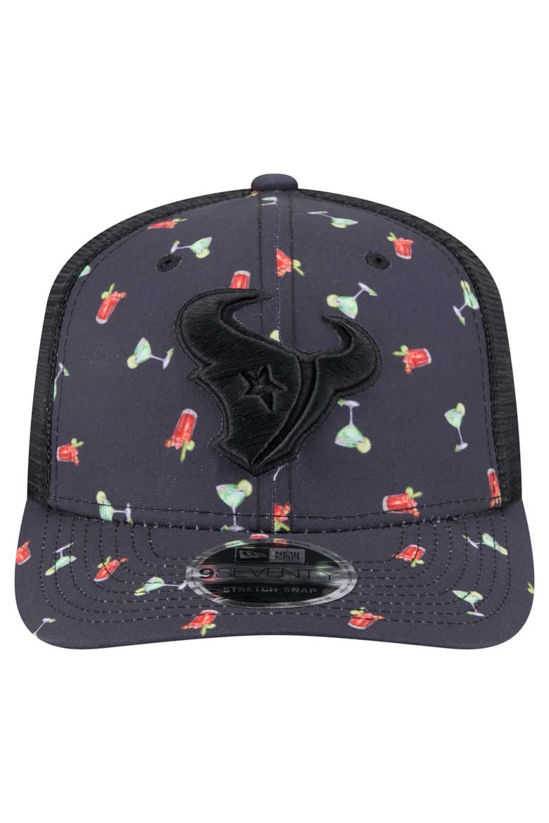 Men's New Era  Navy/Black Houston Texans Adventure Drinks Pattern 9SEVENTY Stretch-Snap Hat, Alternate, color, Navy