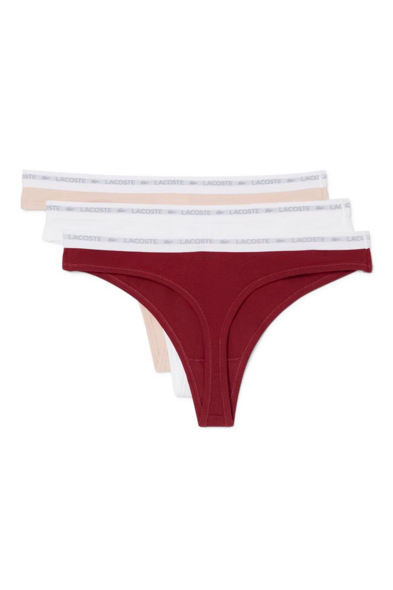 3-Pack Stretch Cotton Thongs, Alternate, color, BORDEAUX/ WHITE/ BISTRE