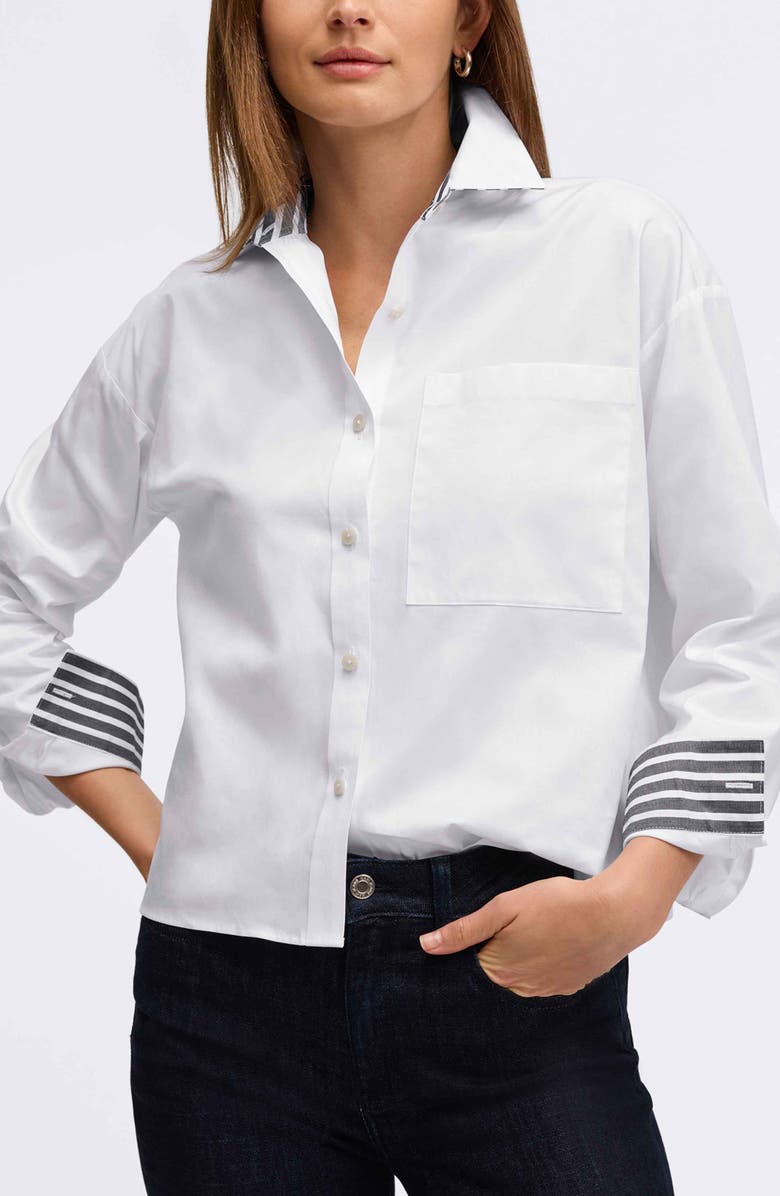 Foxcroft Marina Cotton Button-Up Shirt, Main, color, White