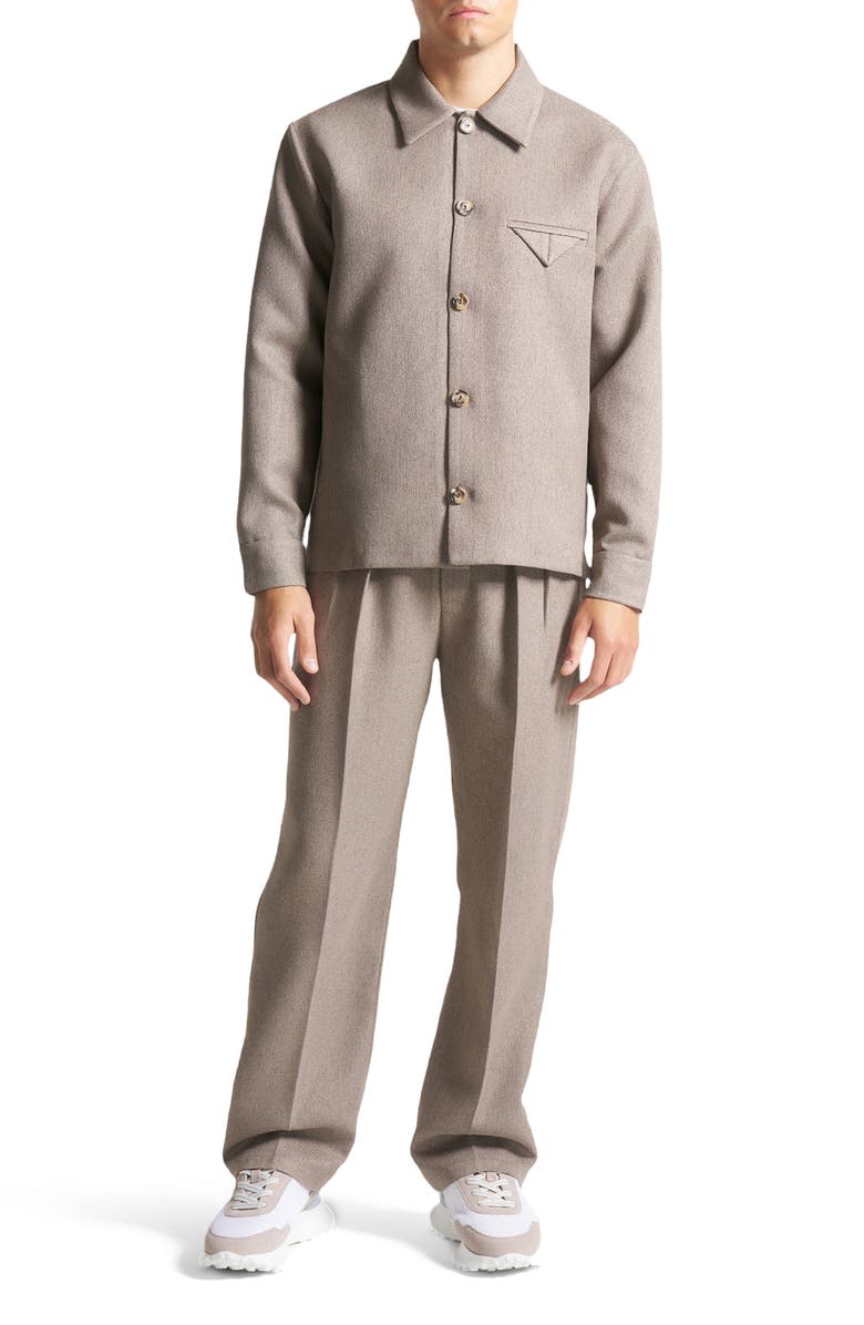 Manière De Voir Leo Textured Tailored Long Sleeve Overshirt, Main, color, Taupe