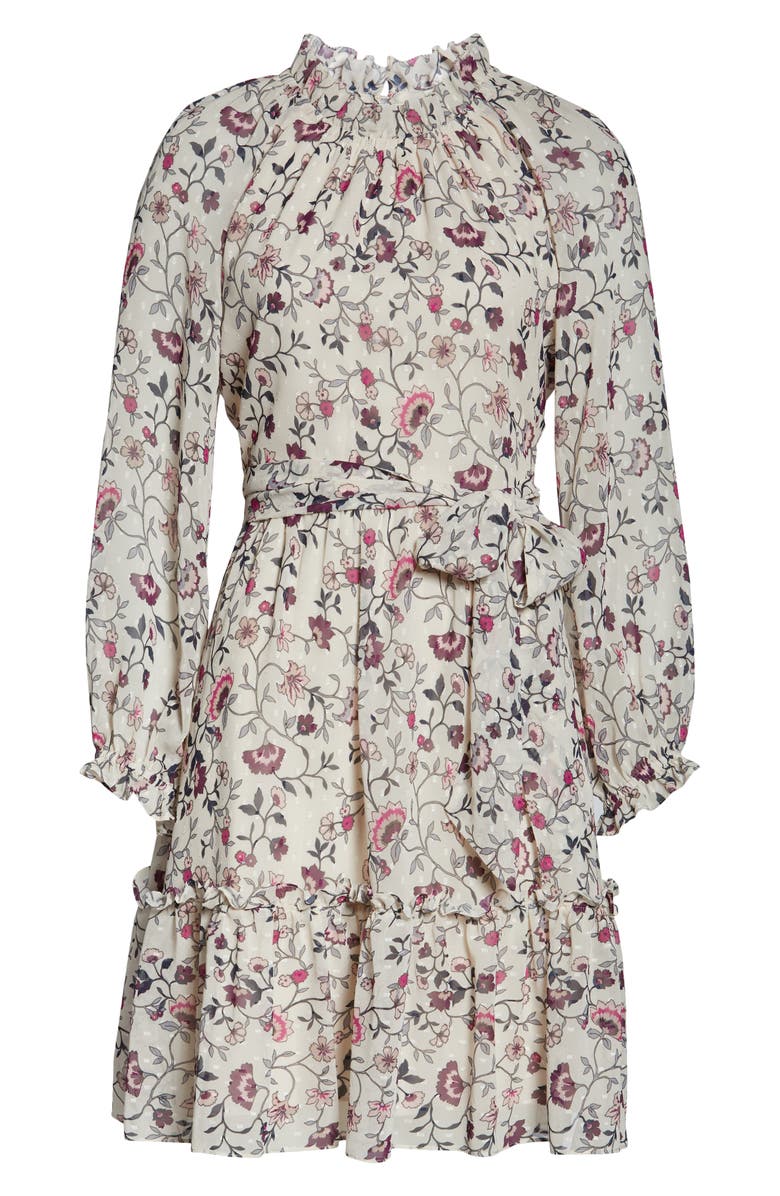 Eliza J Floral Ruffle Long Sleeve Chiffon Dress, Alternate, color,