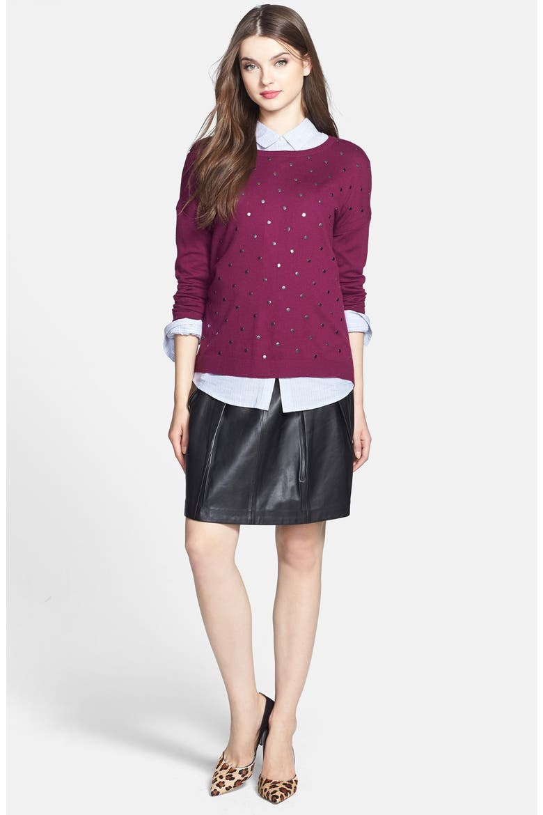 Pleat Leather Skirt, Alternate, color, BLACK