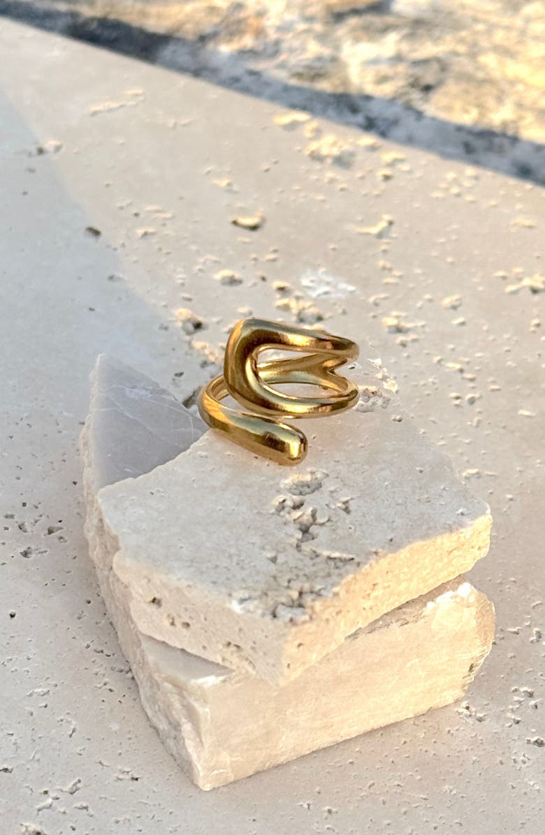 Adornia 18K Gold Plated Stainless Steel Bypass Ring, Alternate, color, Gold