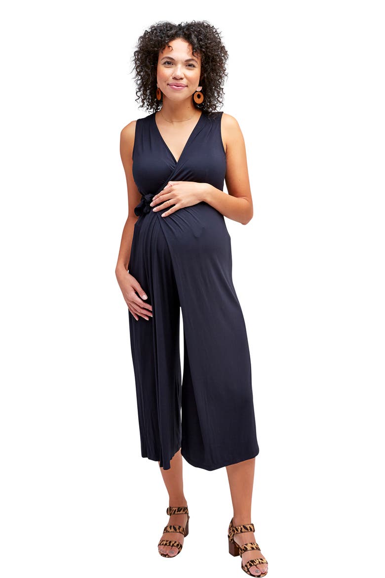Francesca Maternity & Nursing Cropped Jumpsuit, Alternate, color, BLACK