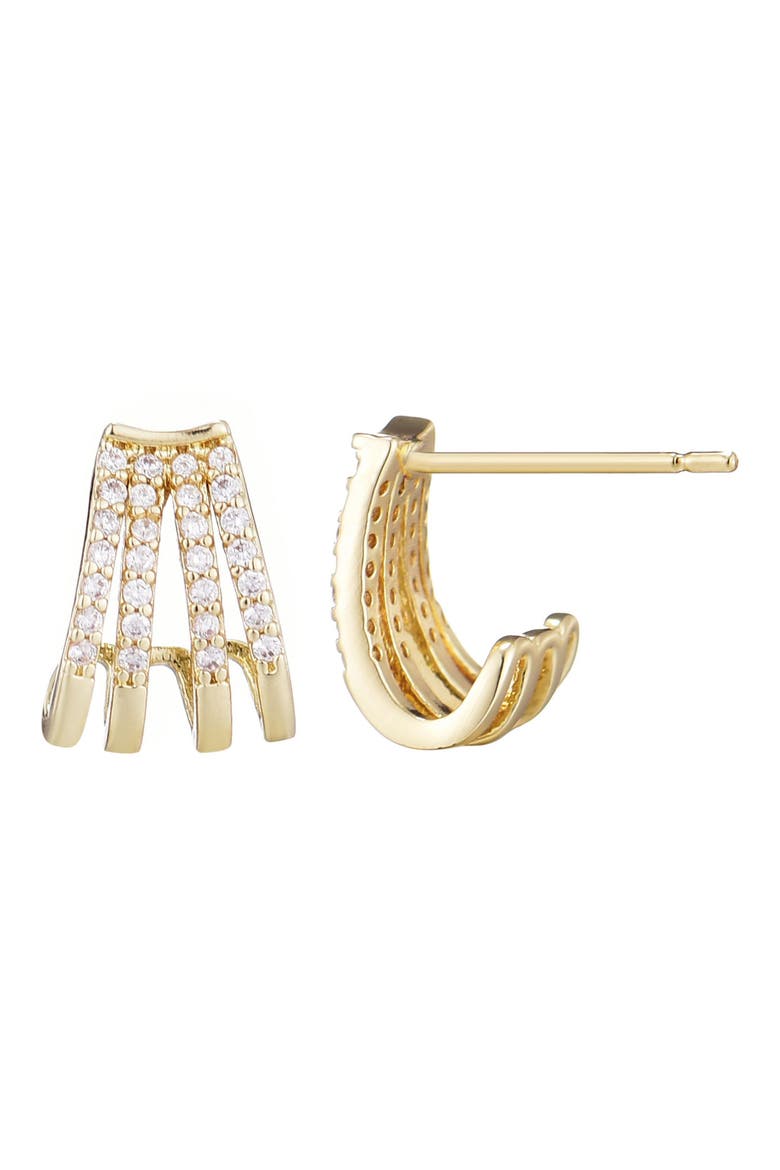 Cubic Zirconia Multi Row Huggie Hoop Earrings, Alternate, color, GOLD