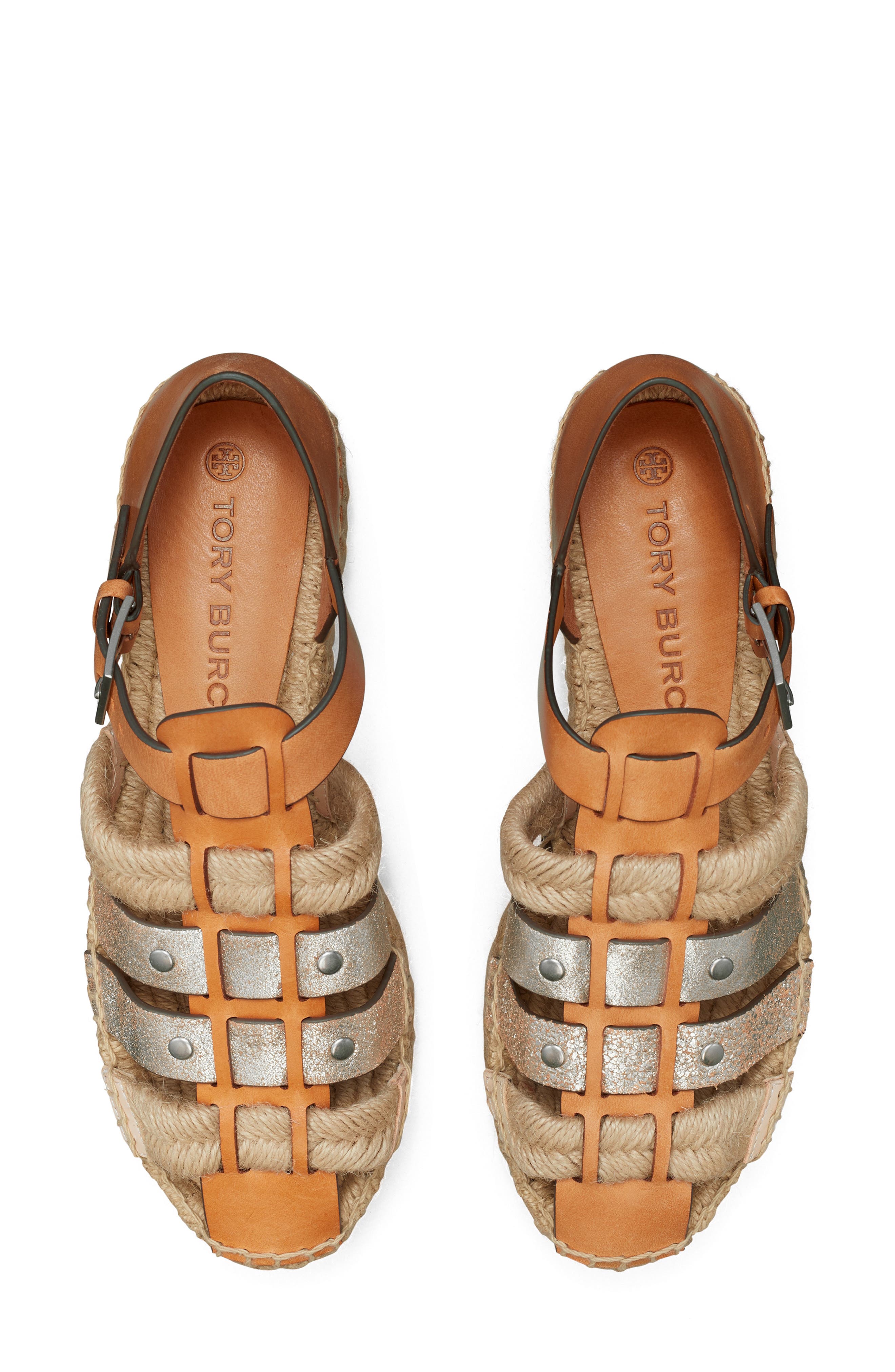 Tory Burch Fisherman Platform Espadrille, Alternate, color, Brandy / Silver / Silver