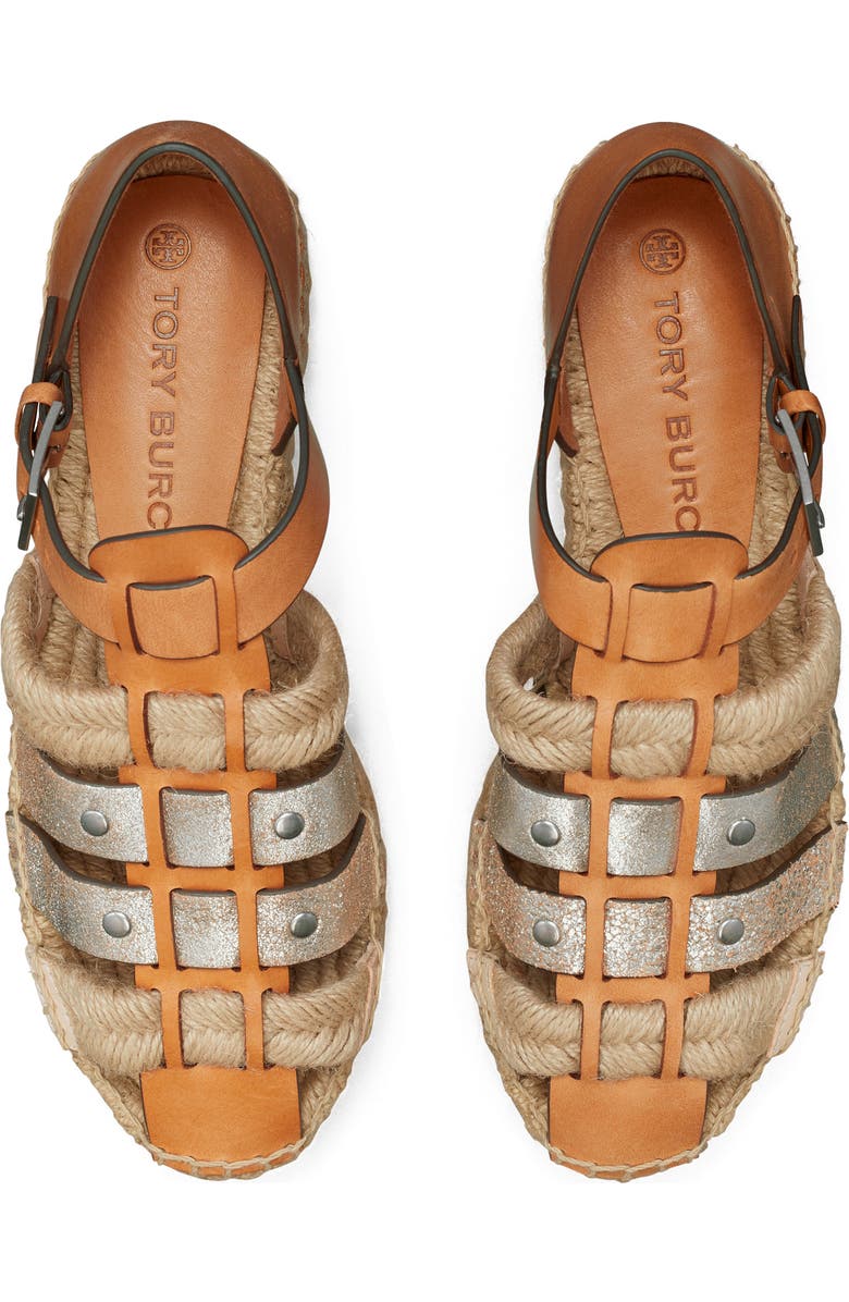 Tory Burch Fisherman Platform Espadrille, Alternate, color, Brandy / Silver / Silver