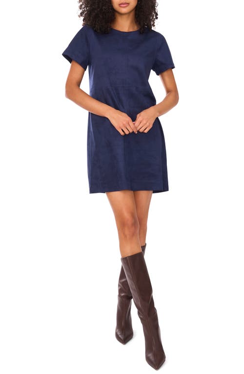 Vince Camuto Faux Suede Paneled Shift Dress In Blue