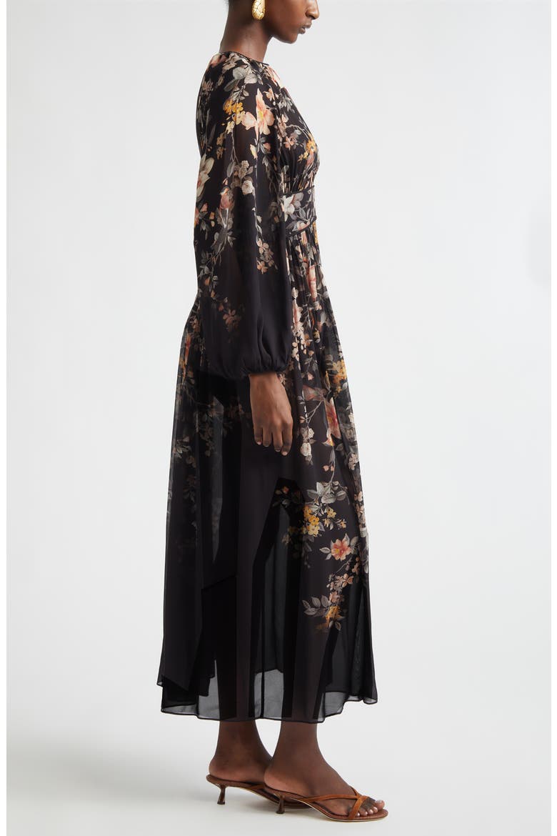 Kindred Spirit Carousel Floral Long Sleeve Midi Dress, Alternate, color, BLACK SONGBIRD
