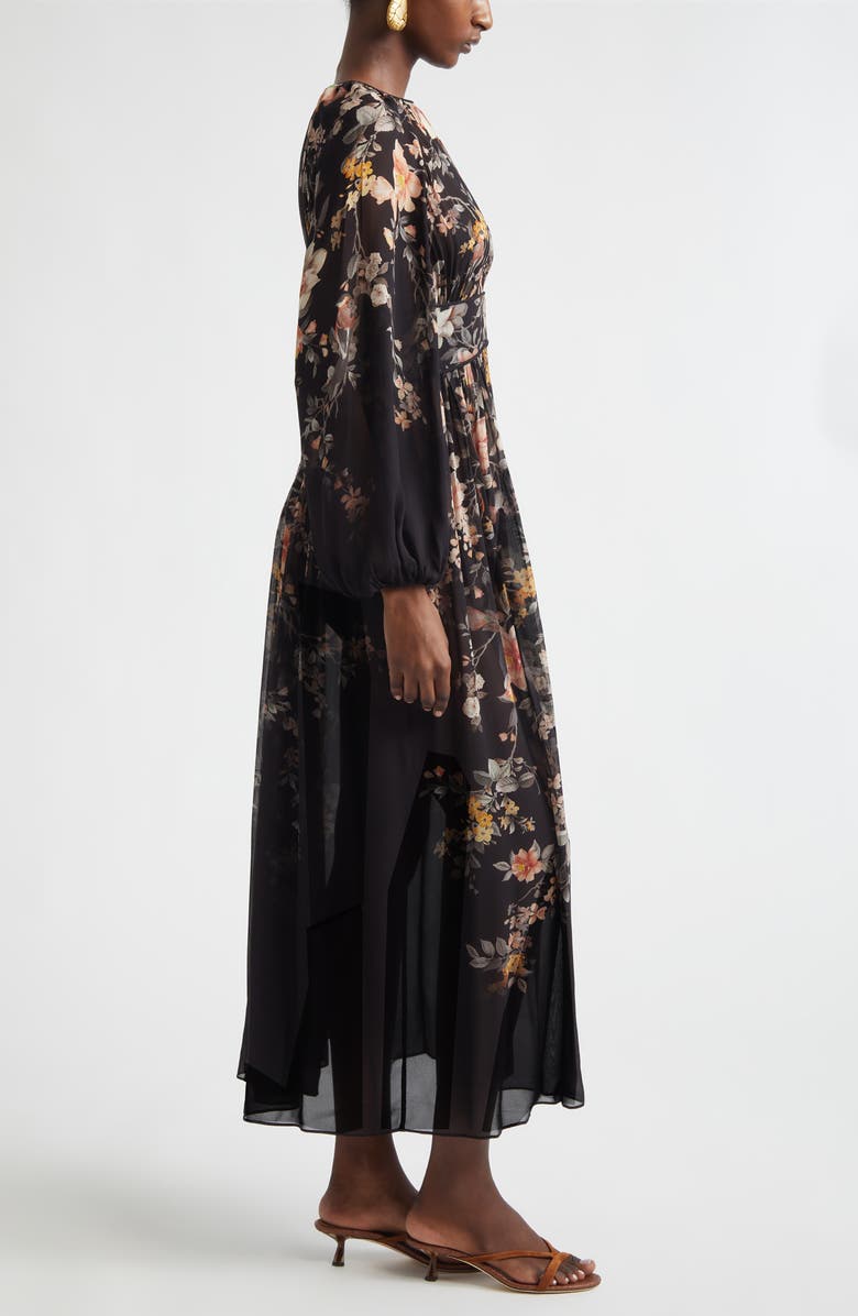Zimmermann Kindred Spirit Carousel Floral Long Sleeve Midi Dress, Alternate, color, Black Songbird