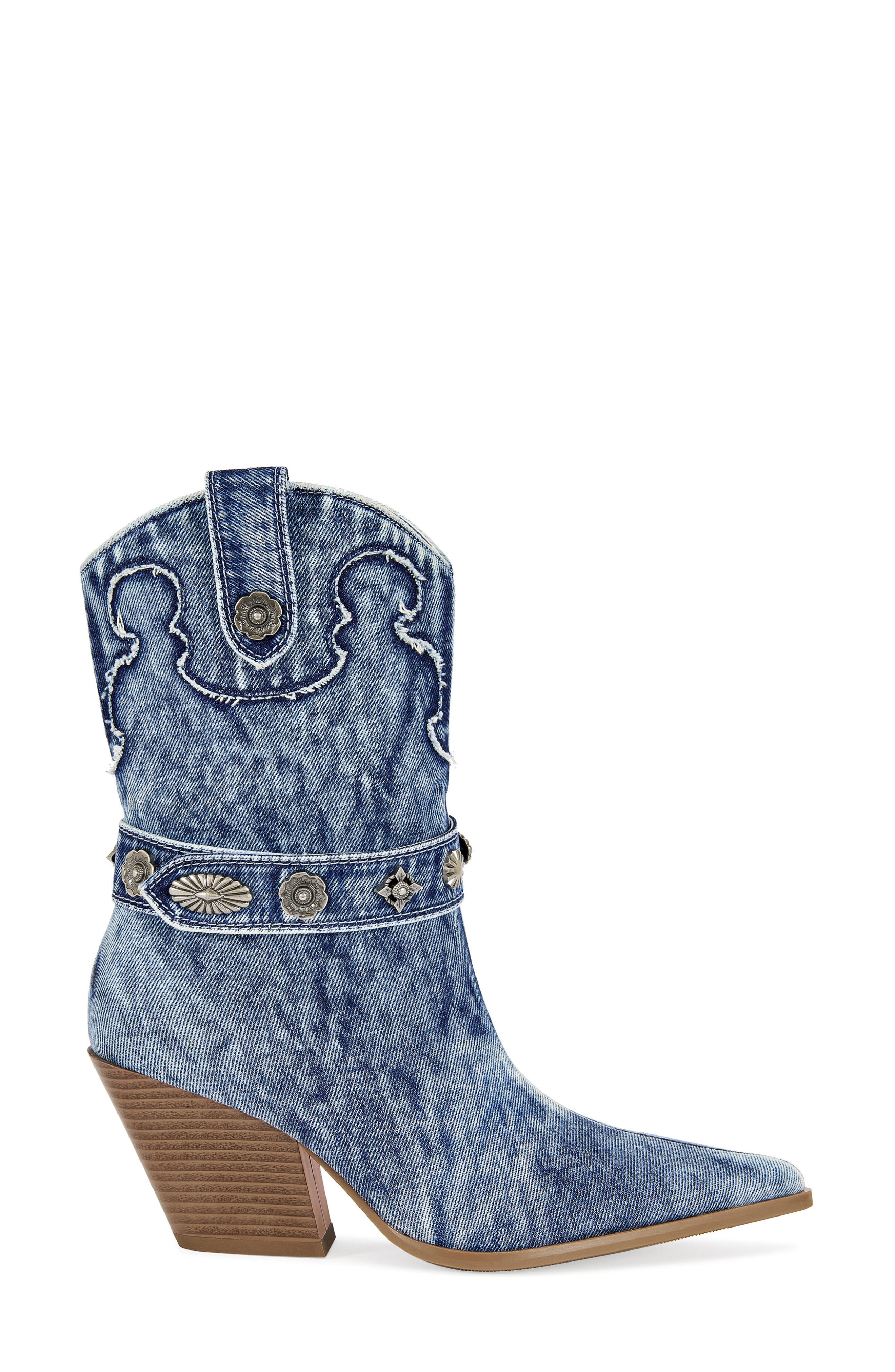 AZALEA WANG Neith Western Boot, Alternate, color, Denim