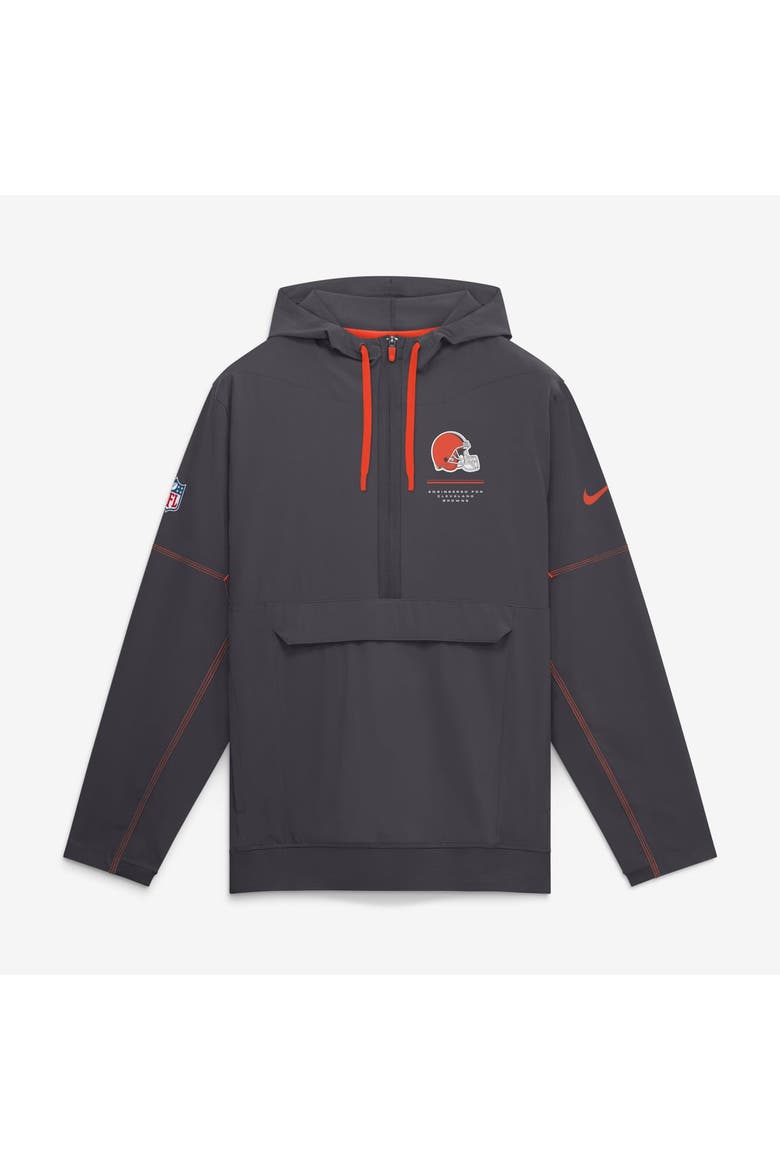 Men's Nike Charcoal Cleveland Browns Sideline Logo Glory Anorak Half-Zip Hooded Jacket, Main, color, Charcoal