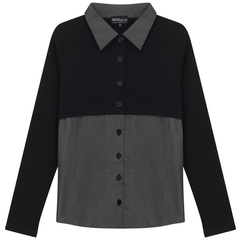 Maternity Contrast Collar Denim Panel Button Front Blouse