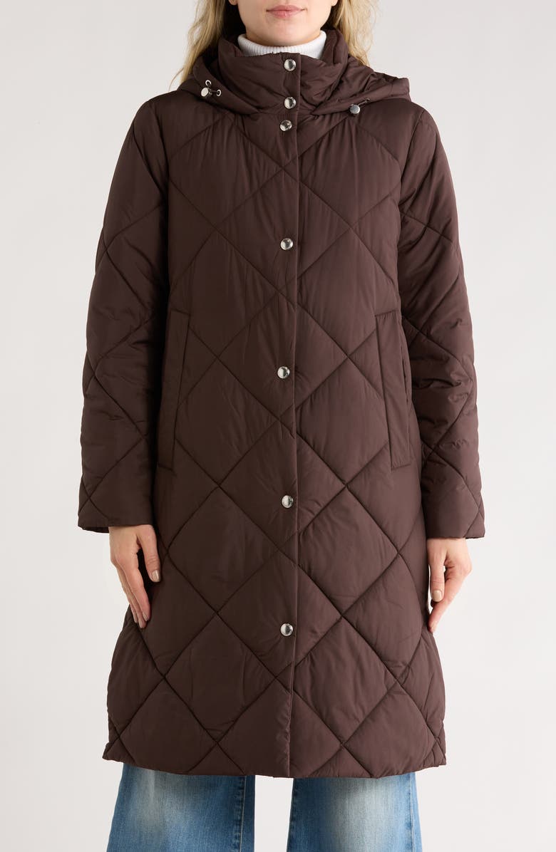 Sam Edelman Hooded Long Quilted Puffer Jacket, Main, color, Cafe Noir