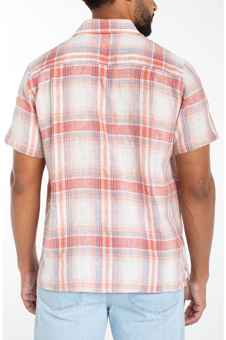 Short Sleeve Cotton & Linen Button-Up Shirt, Alternate, color, CORAL MULTI