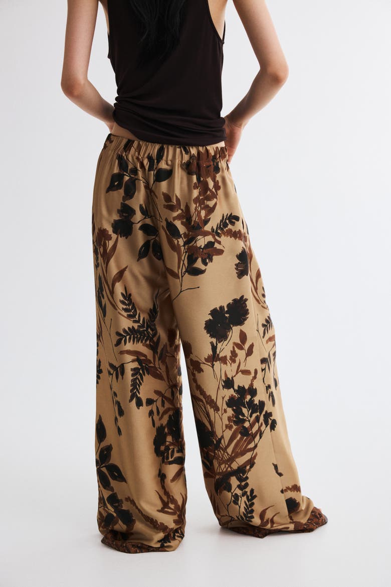 Pleated Satin Twill Pants, Alternate, color, Beige/patterned