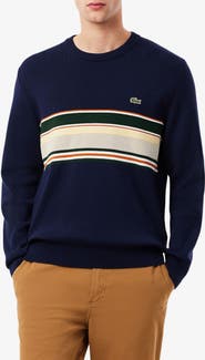 Lacoste Ottoman Stitch Stripe Cotton & Wool Sweater