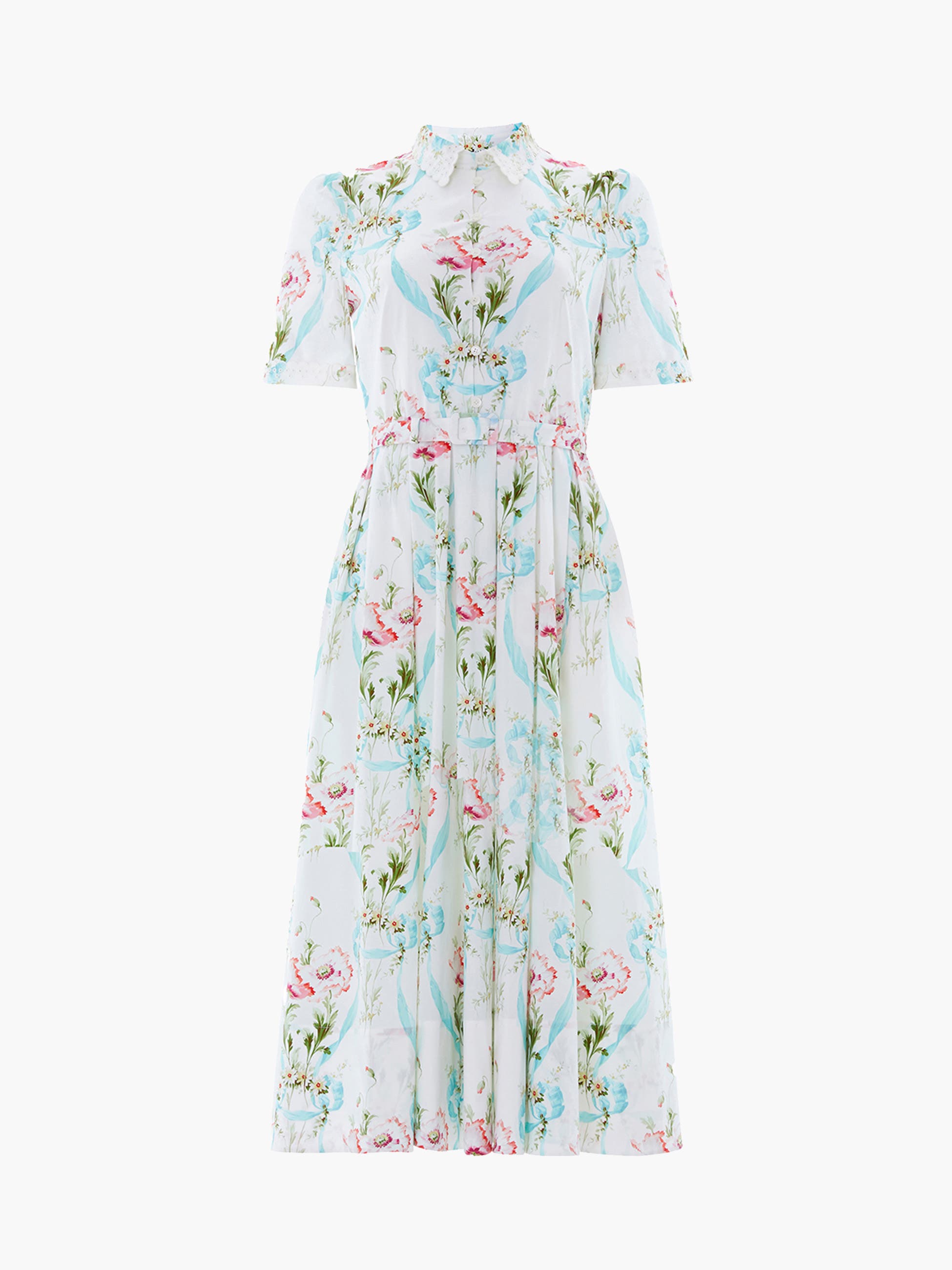 Needle & Thread Floral Ribbon Cotton Short Sleeve Dress (Women) | Nordstrom