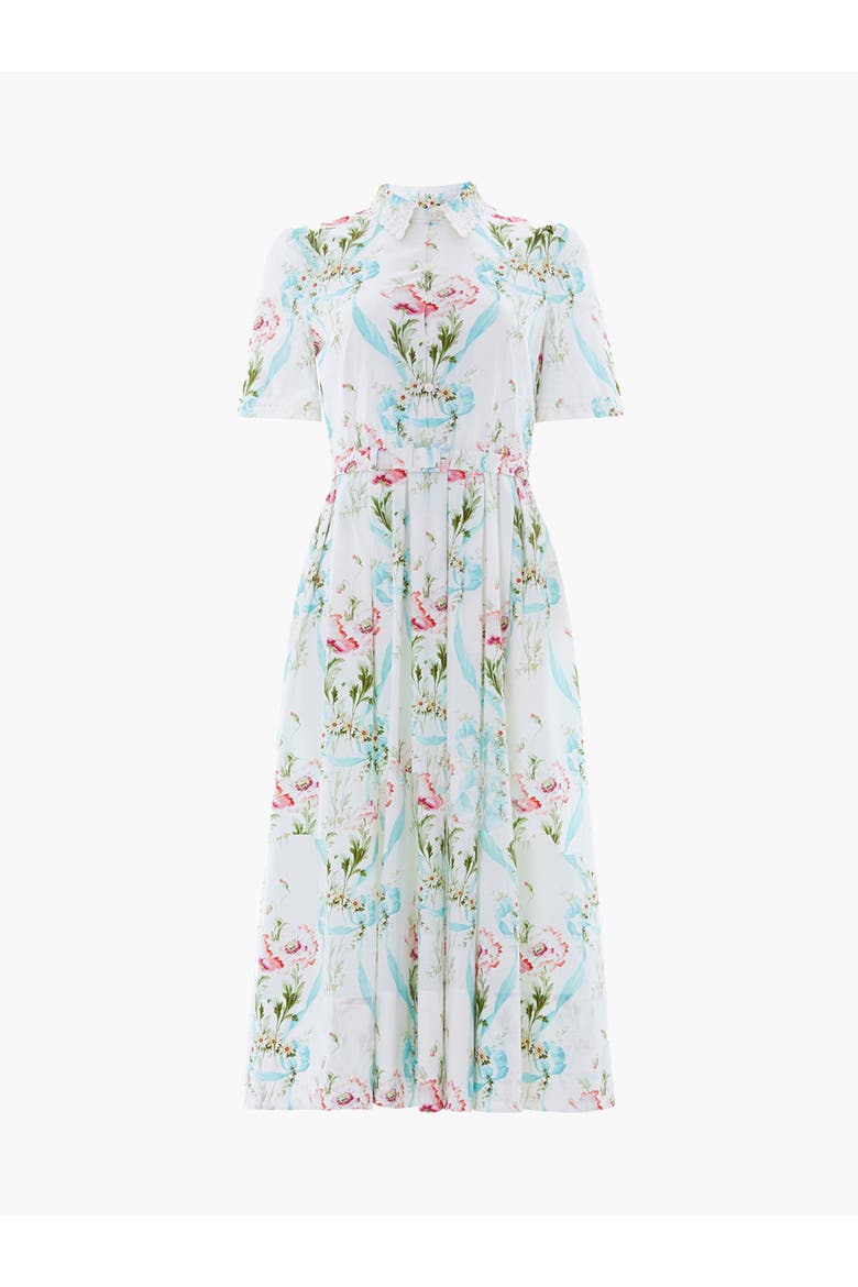 Floral Ribbon Cotton Short Sleeve Dress, Alternate, color, Optic White/Blue