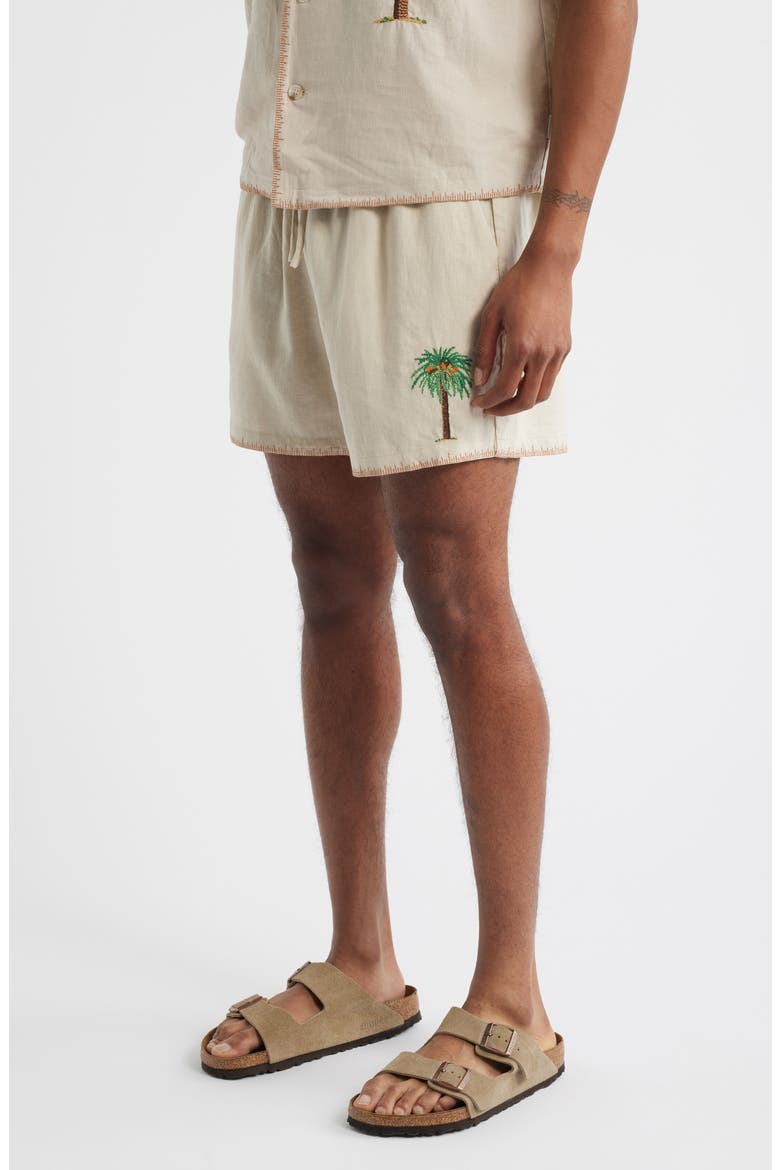 Palm Tree Linen Blend Shorts, Alternate, color, WHITE