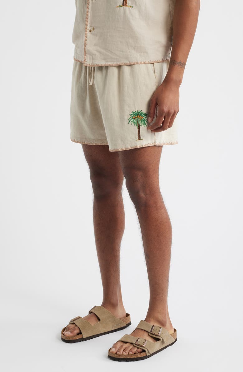 MAVRANS Palm Tree Linen Blend Shorts, Alternate, color, White
