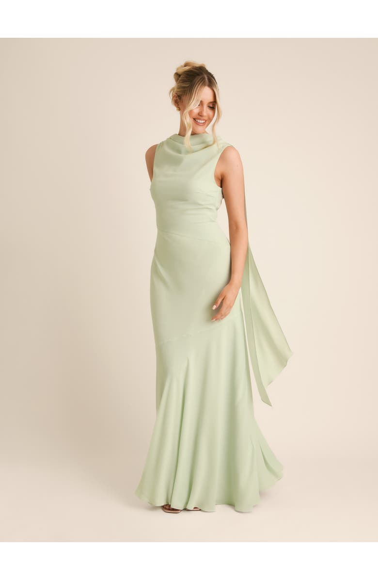 Six Stories High Cowl Drape Chiffon Bridesmaid Dress, Alternate, color, Mint Green