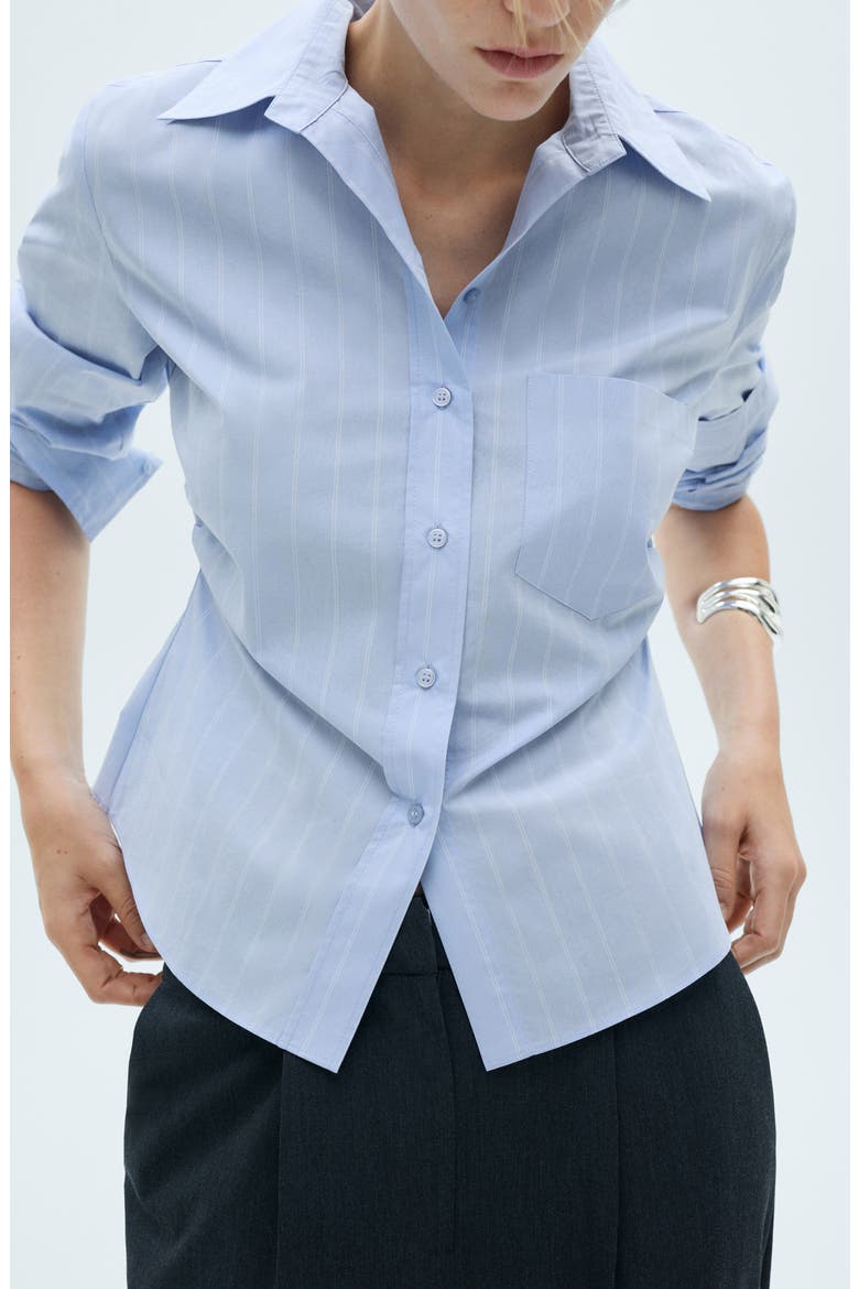 Side Gather Cotton Poplin Button-Up Shirt, Main, color, SKY BLUE