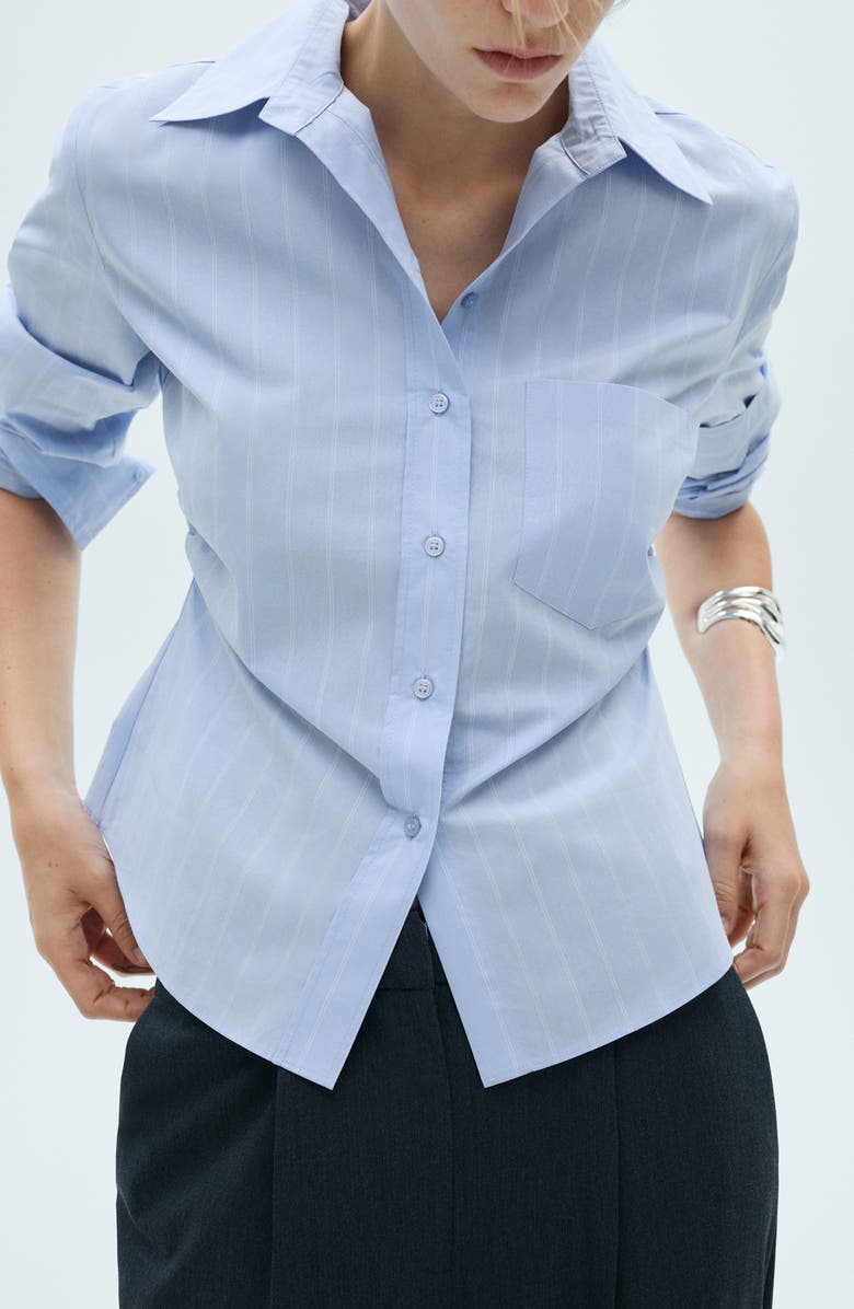 MANGO Side Gather Cotton Poplin Button-Up Shirt, Main, color, 