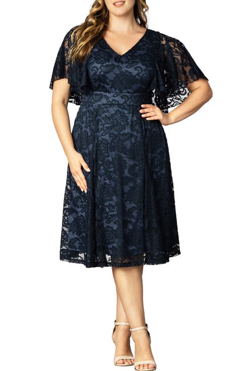 Camille Lace Midi Cocktail Dress (Plus Size)