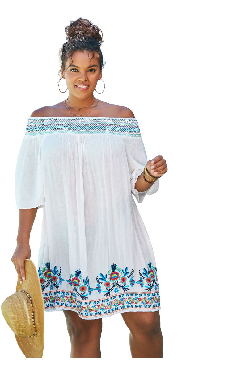 Swim 365 Off-The-Shoulder Cover Up, Main, color, White Multi