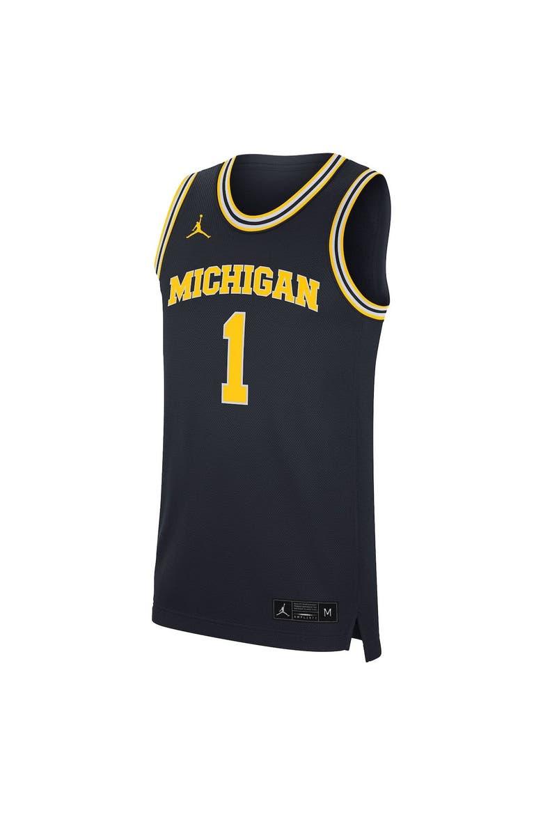 Men's Jordan Brand #1 Navy Michigan Wolverines Replica Jersey, Alternate, color, Navy