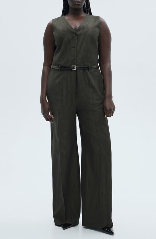 Mango Pinstripe Sleeveless Jumpsuit In Billiard Green