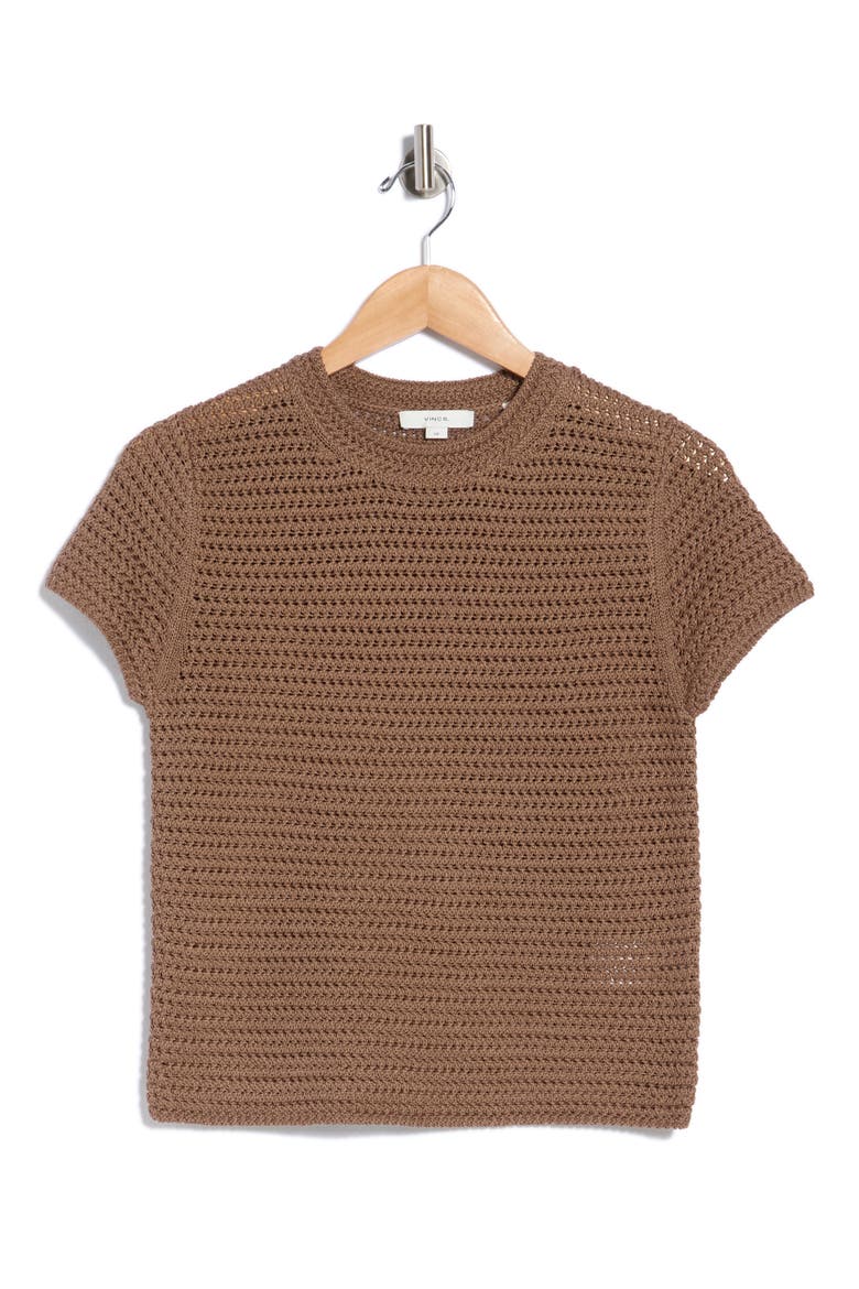 Cotton Crochet Crewneck T-Shirt, Alternate, color, DESERT WIND