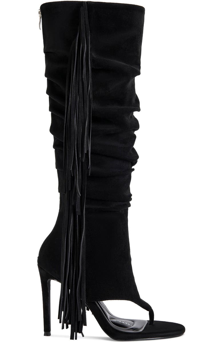 AZALEA WANG JOHANNA-BLACK FRINGE STILETTO SANDAL BOOT - BLACK / 8 / STILETTO, Main, color, Black