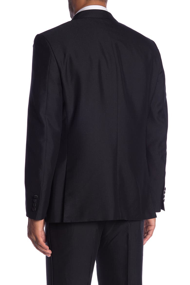 Thruxton Black One Button Peak Lapel Modern Fit Tuxedo Jacket, Alternate, color, BLACK