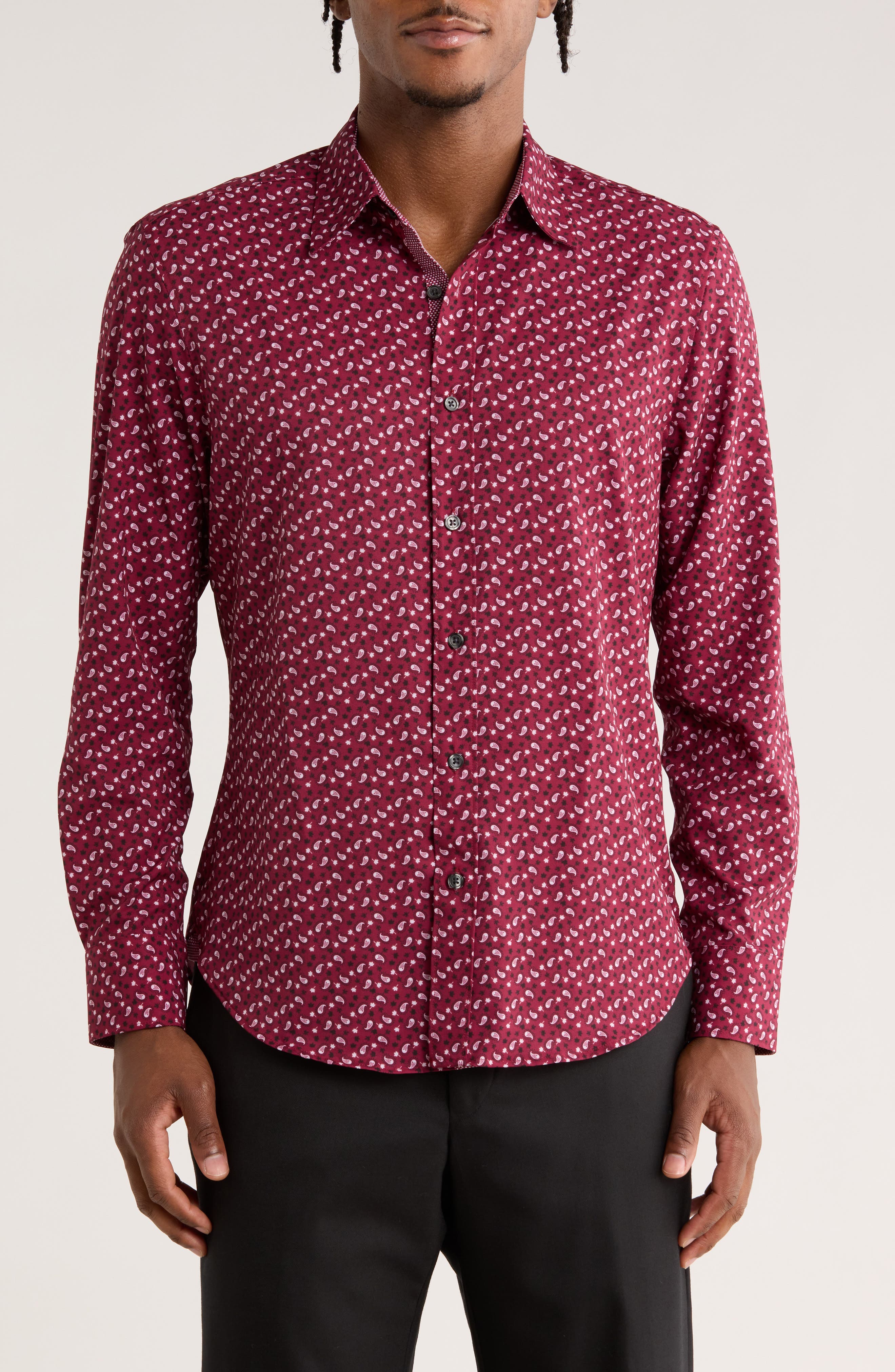 CONSTRUCT Paisley Print Slim Fit Stretch Button-Up Shirt