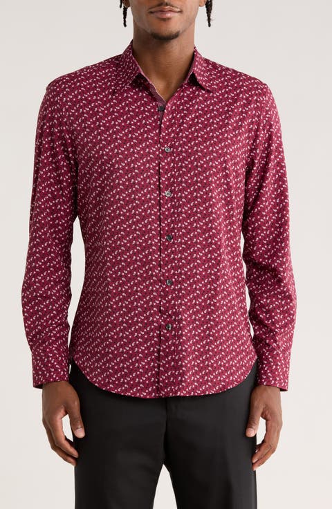 Paisley Print Slim Fit Stretch Button-Up Shirt