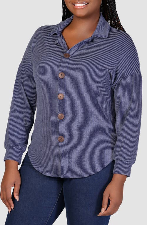 24seven Comfort Apparel Textured Stripe Knit Button-up Shirt In Blue