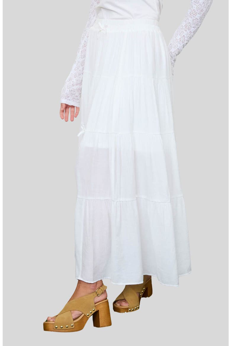 Bow Tiered Maxi Skirt, Alternate, color, OFF WHITE