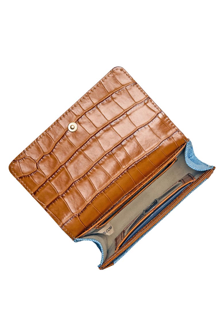 Kerra Denim & Croc Embossed Leather Wallet, Alternate, color, DENIM