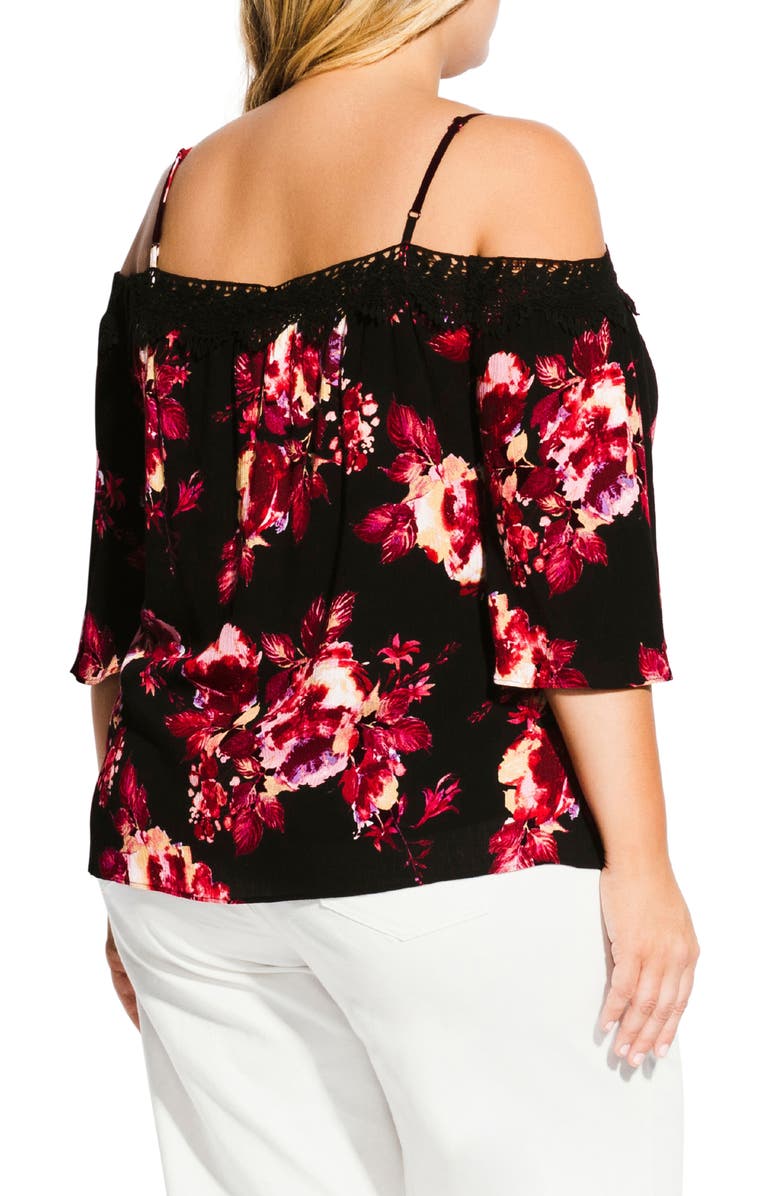 City Chic Monet Black Rose Cold Shoulder Blouse, Alternate, color, Monet Rose