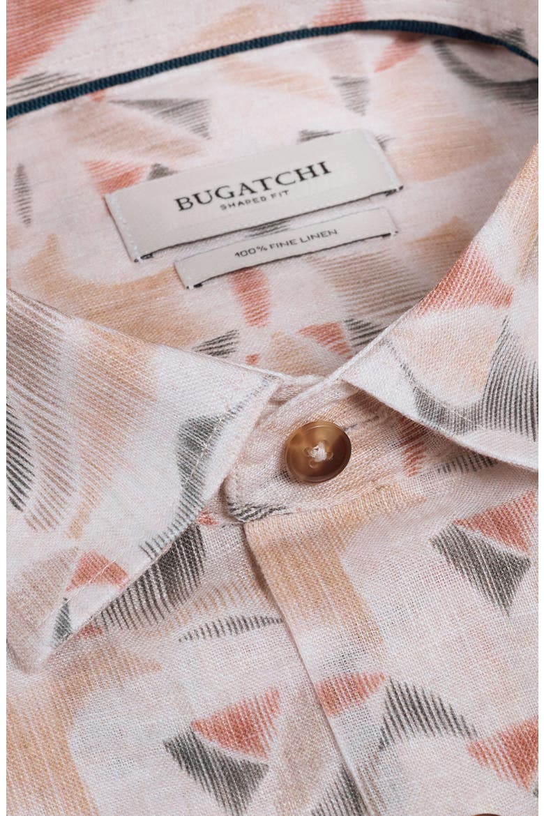 Julian Shaped Fit Abstract Leaf Print Linen Button-Up Shirt, Alternate, color, DESERT