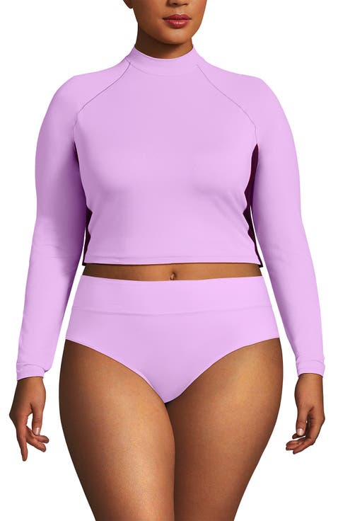 Long Sleeve Mock Neck Cropped UPF 50 Sun Protection Rash Guard