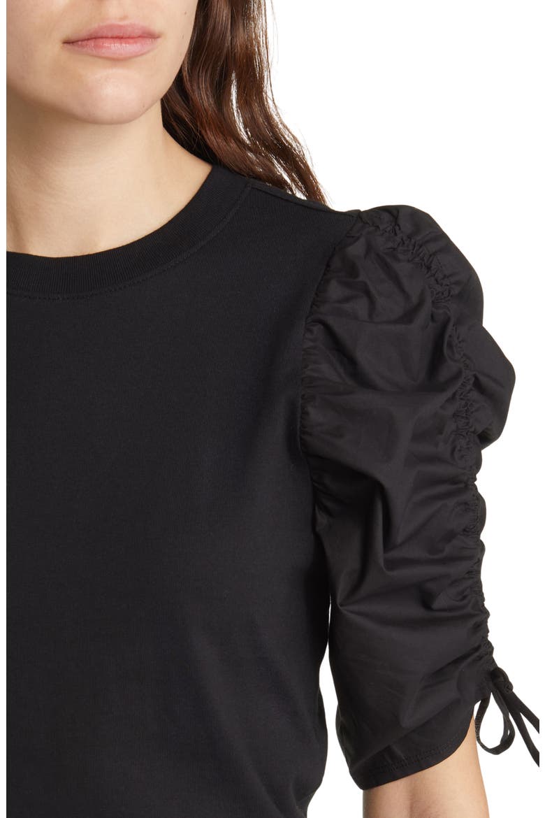 Ruched Sleeve T-Shirt, Alternate, color, NOIR