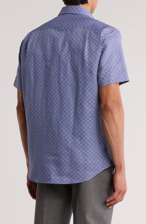 David Donahue Linen & Cotton Short Sleeve Sport Shirt In Blue