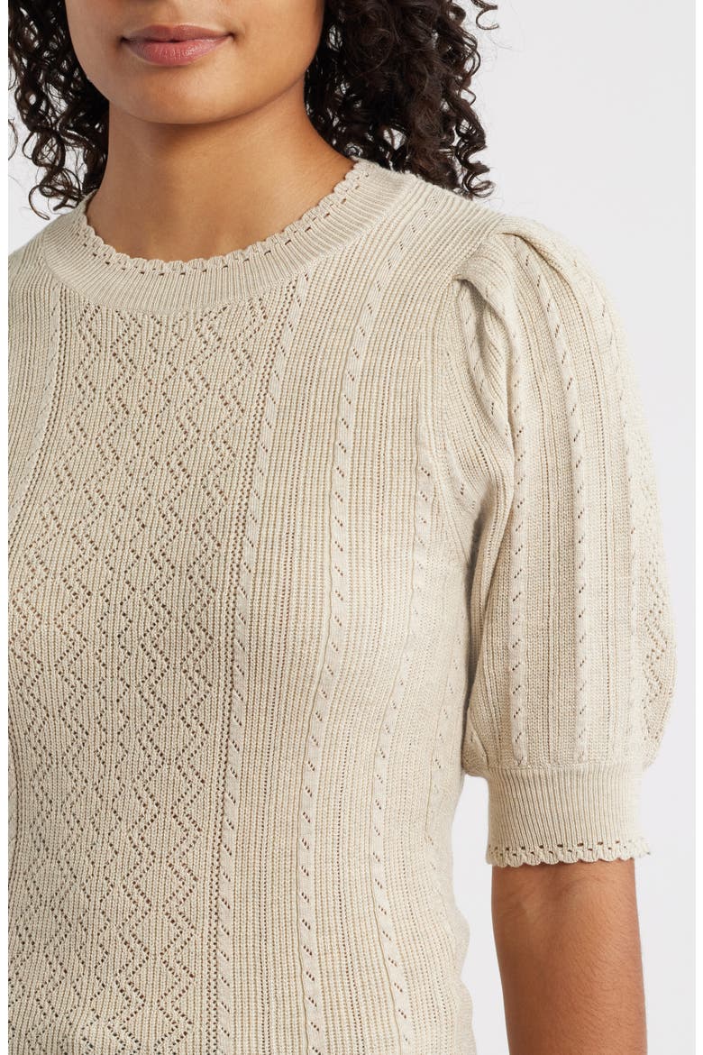 Pointelle Elbow Sleeve Sweater, Alternate, color, STONE