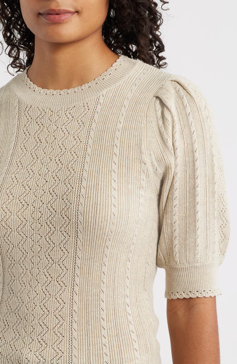 Wit & Wisdom Pointelle Elbow Sleeve Sweater, Alternate, color, Stone