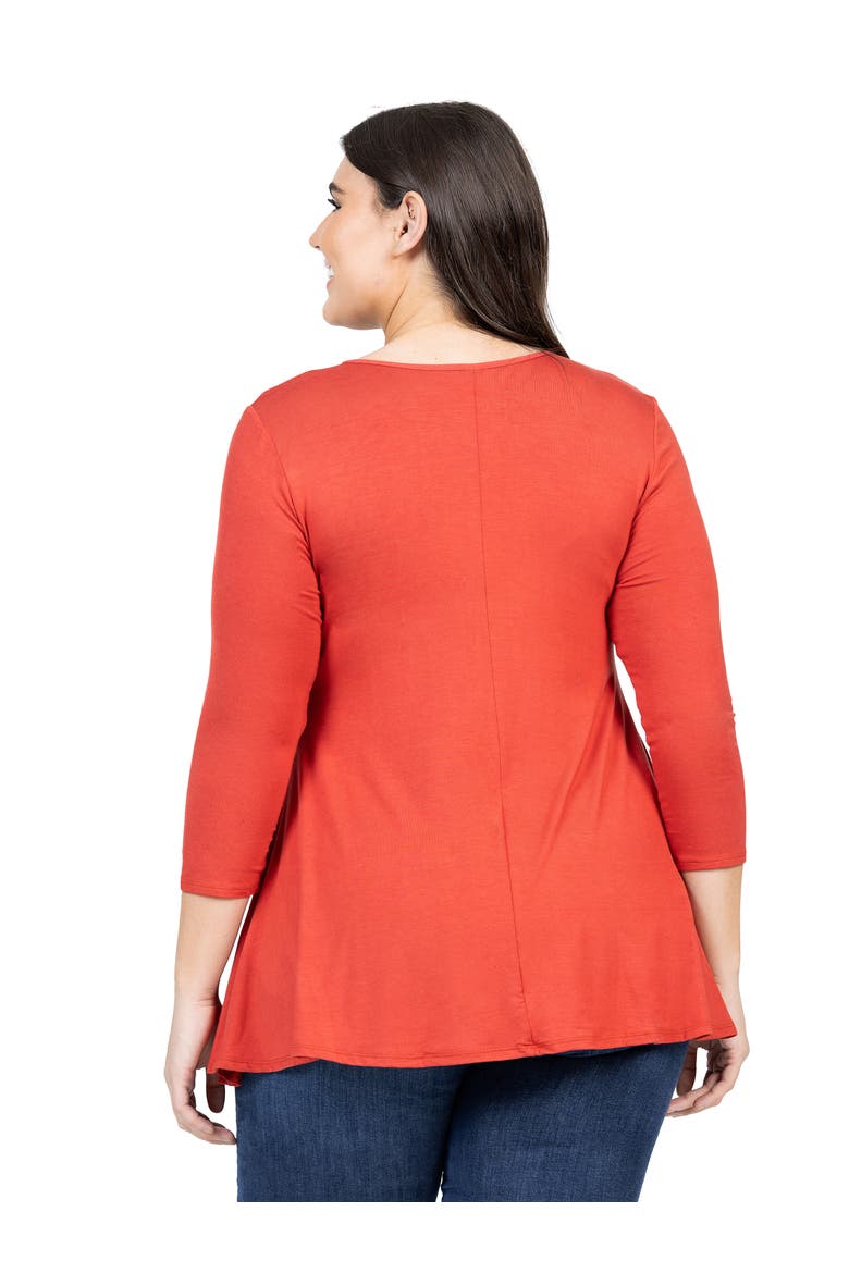 Plus Size Three Quarter Sleeve V Neck Tunic Top, Alternate, color, Penny